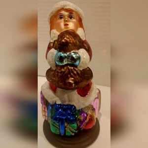 THOMAS PACCONI Hand Blown GLASS Christmas Girl Figure Wood Base